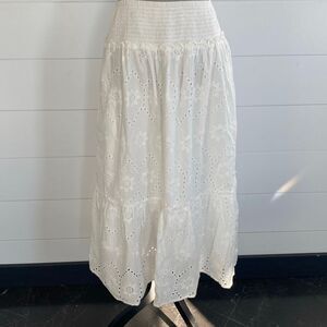 JENNIFER & GRACE white eyelet 100% cotton skirt long smocked wst lined Sz L